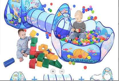 Children’s 3-in-1 Foldable Tent & Playpen – Indoor Ball Pit with Polyester Tunnel for Kids