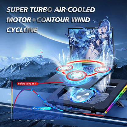 COOLCOLD RGB Air Compression Laptop Cooling Pad – Ultra-Quiet USB Cooler with Fast Heat Dissipation & Adjustable Stand for Gaming & Laptops