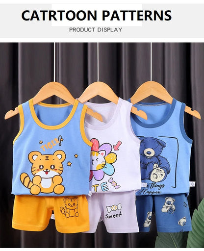 2PCS Kids Summer Vest Set – Cotton Sleeveless T-Shirt & Shorts for Boys & Girls Baby Clothes