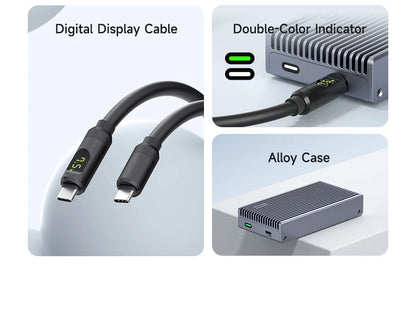 Hagibis 40Gbps USB4 M.2 NVMe SSD Enclosure – LED Display with USB4 Cable for Thunderbolt 4/3 & USB 3.2/3.1/3.0 B+M M-Key SSD Case