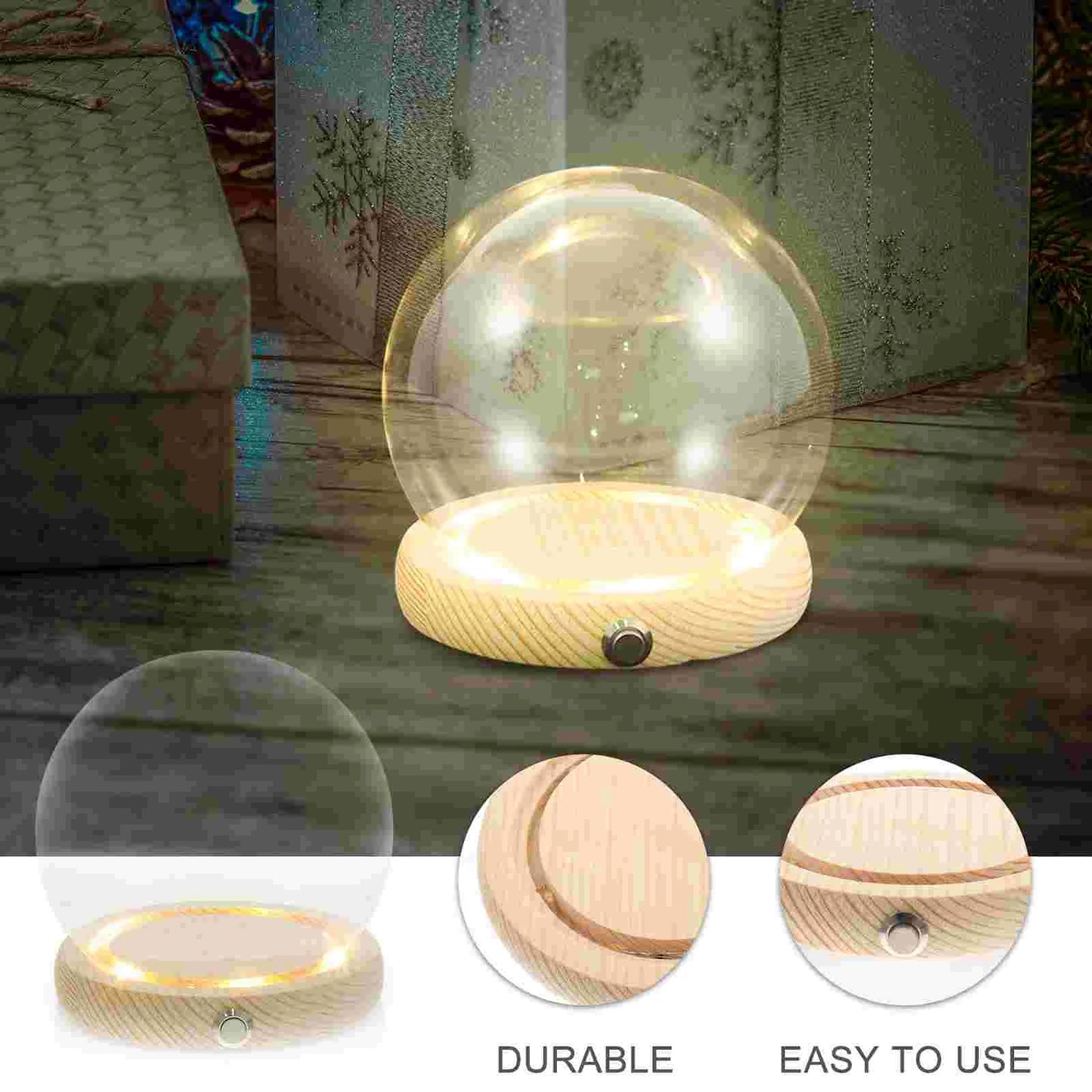 Handmade Glass Display Dome – Clear Plant Pots with LED Lights, Glowing Eternal Preserved Flowers Decor