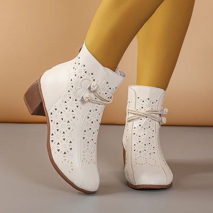 Women’s Hollow-Out Ankle Boots - 2025 Summer Retro Mid-Heel Soft Sole Breathable Shoes
