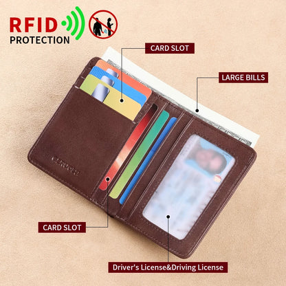 GERUOLA Vintage Genuine Leather Men’s Wallet – Ultra-Thin RFID Blocking Top-Grain Cowhide Multi-Card Holder with Secure Snap Button Slim Wallet for Men