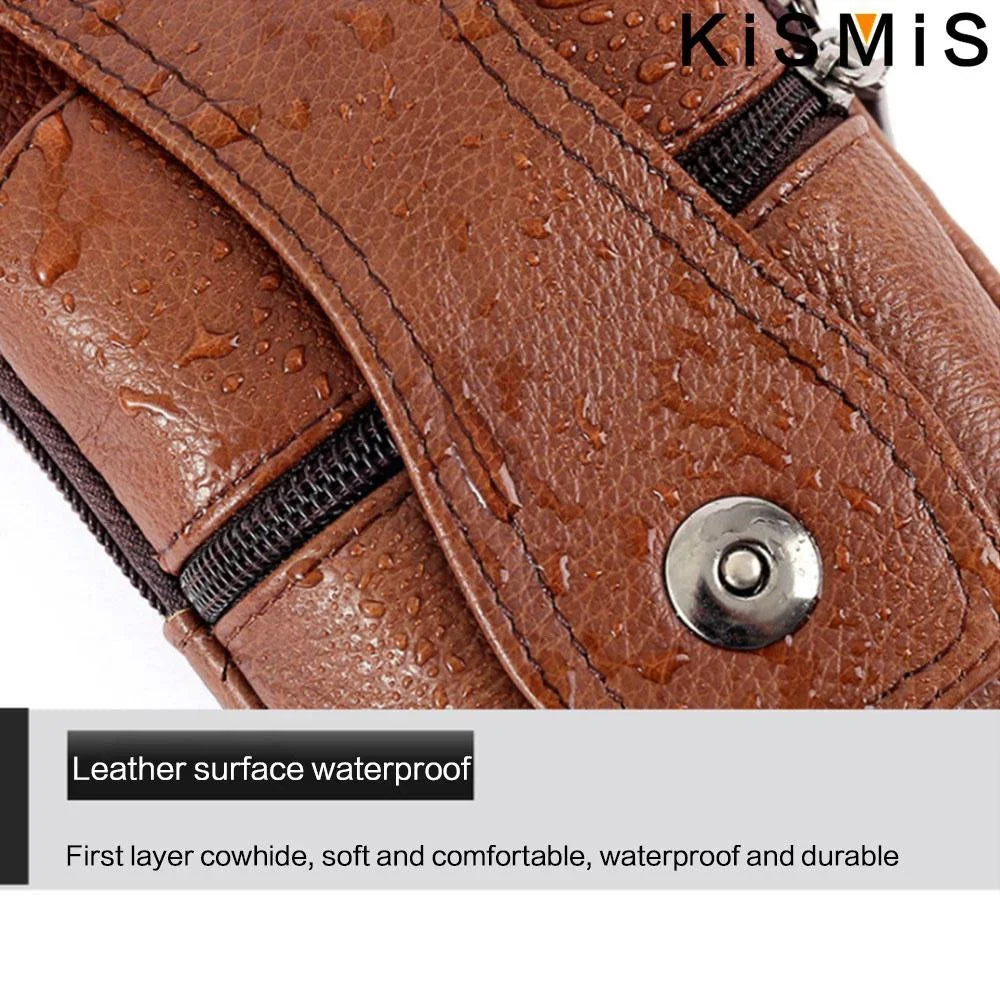 Men’s Leather Vintage Waist Bag – Phone Holster Pouch for Travel, Hiking & Outdoor Use