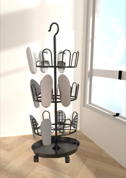 Drying Shoe Rack with Drain Plate – Floor-to-Ceiling Rotating Shoe & Slipper Hanger, Balcony Storage Shelf Organizer