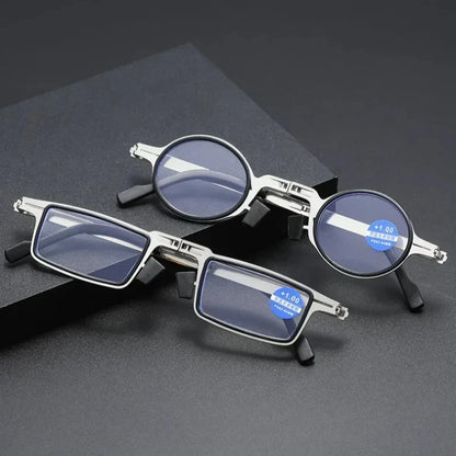 Unisex Folding Reading Glasses – Full Metal Frame, Transparent Lenses, Anti-Blue Light with Case