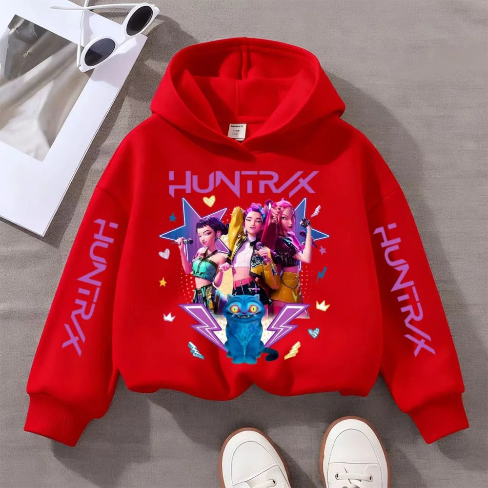 KPop Devil Hunter Printed Kids Hoodie – Autumn & Winter Warm Casual Sweatshirt for Boys & Girls