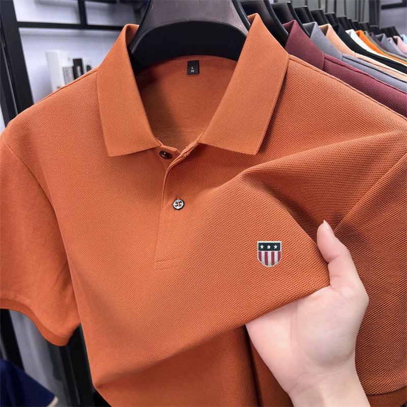 Men's Luxury Cotton Polo Shirt - 100% Cotton Short Sleeve Business Casual Summer Top