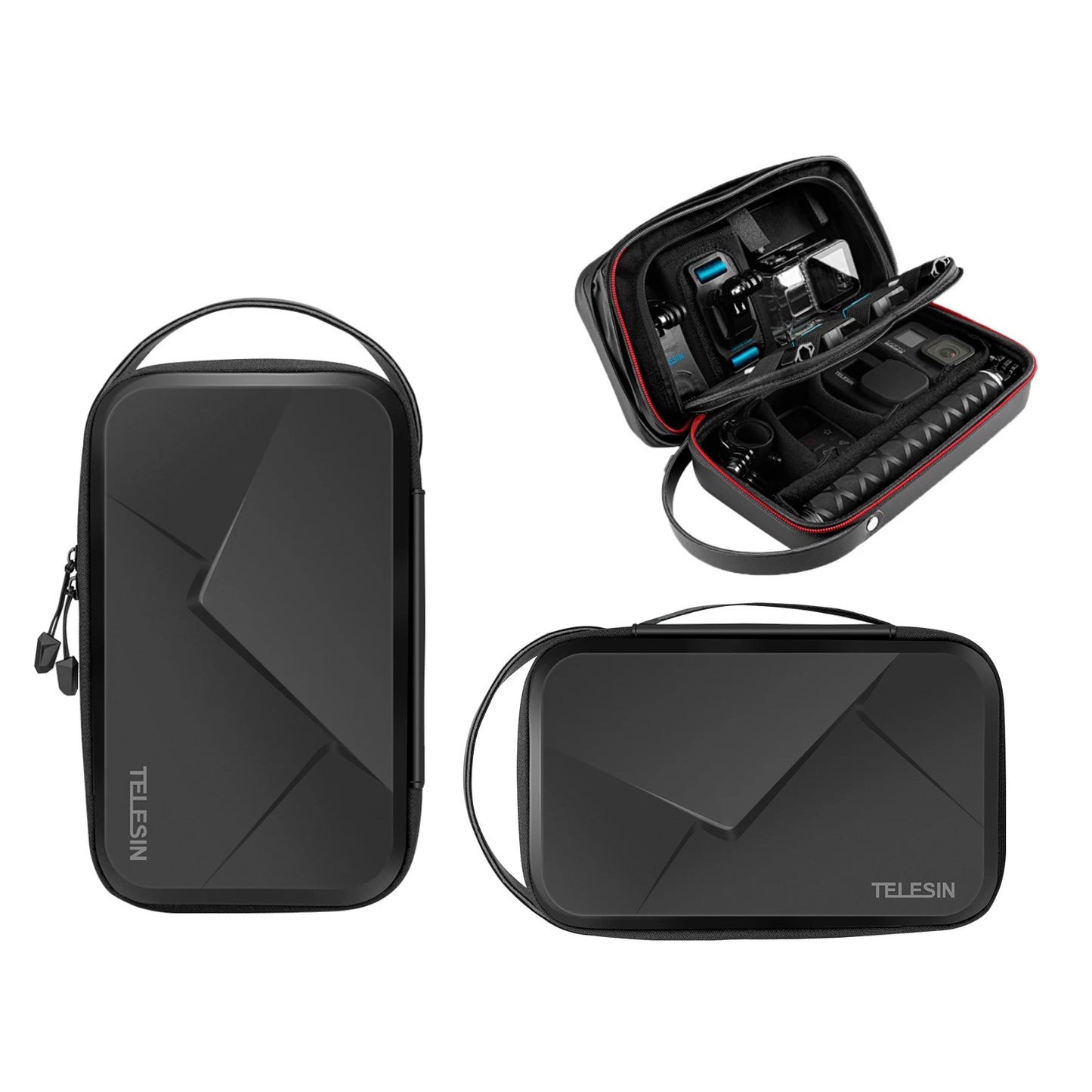 TELESIN Waterproof Adjustable Space Bag - PU Carrying Case for GoPro Hero 11 10 9 8 7 6, Insta360, Osmo Action, SJCAM, EKEN Accessories