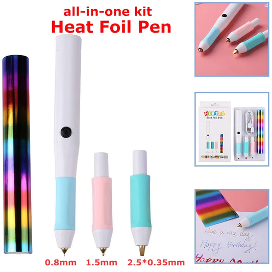 All-in-One USB Heat Foil Pen Kit – Calligraphy & DIY Lettering with 3 Nibs for Custom Foiling