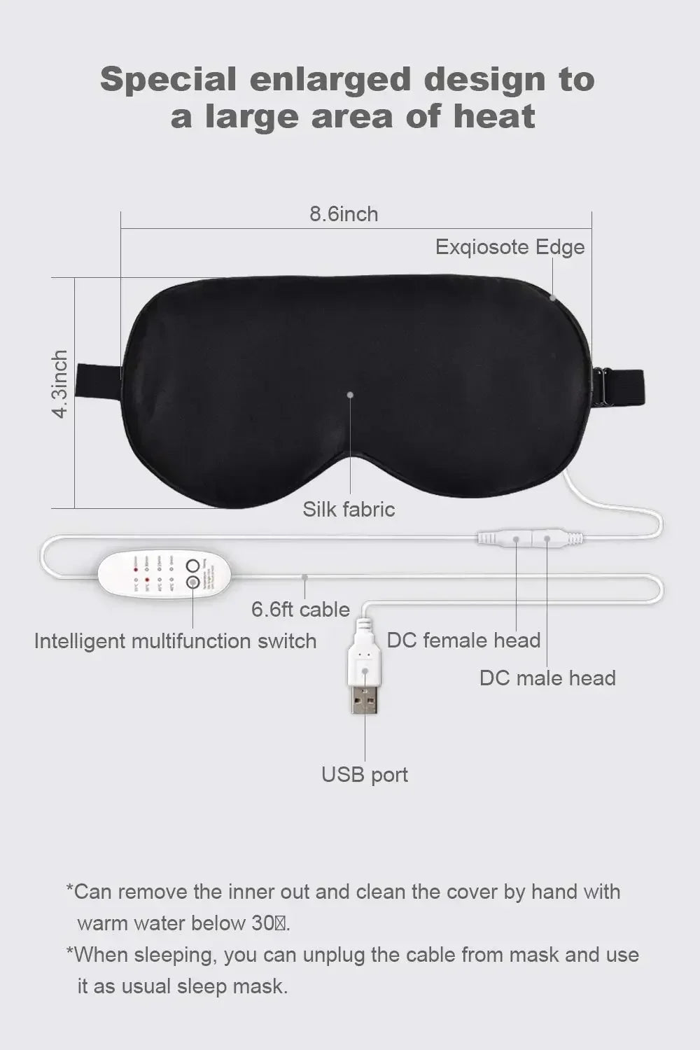 USB Heated Silk Eye Mask — Reusable Steaming Eye Massager for Sleep, Puffiness, Dark Circles & Eye Care