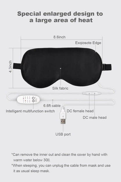 USB Heated Silk Eye Mask — Reusable Steaming Eye Massager for Sleep, Puffiness, Dark Circles & Eye Care