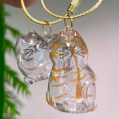 Ginger Cat Keychain Pendant – Siamese Calico Backpack Charm, Hair Storage Box Hanging Pet Grooming Travel Accessory