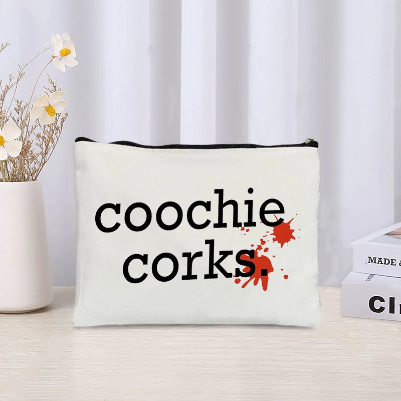 Coochie Corks Pattern Canvas Cosmetic Bag – Fashion Makeup Organizer, Travel Toiletry Pouch & Festival Gift for Women