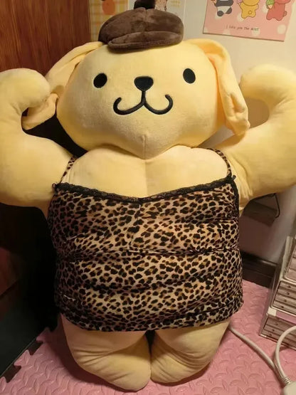Sanrio Kawaii Hello Kitty Muscle Plush – Funny Chest Abdominal Boyfriend Pillow & Pom Pom Purin Doll, Christmas Gift