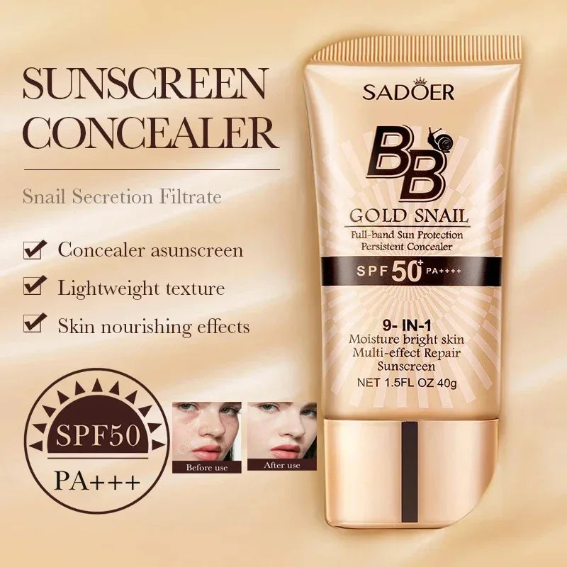 SADOER Gold Snail BB Cream — Oil-Control Matte Foundation & Concealer SPF50+ PA+++ 40g