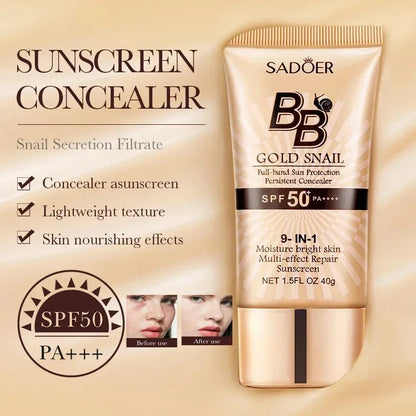 SADOER Gold Snail BB Cream — Oil-Control Matte Foundation & Concealer SPF50+ PA+++ 40g