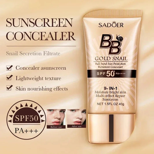 SADOER Gold Snail BB Cream — Oil-Control Matte Foundation & Concealer SPF50+ PA+++ 40g