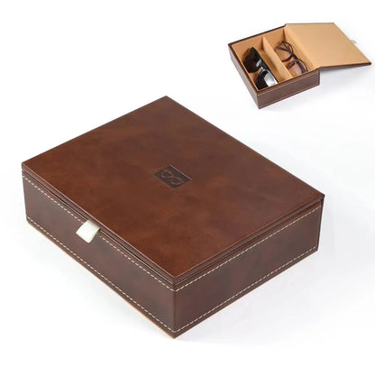 Brown PU Sunglasses & Eyeglasses Storage Case – Optical Frame Display Box with 2 or 4 Slots