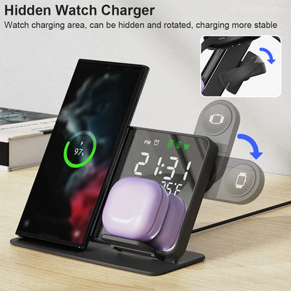 3-in-1 Wireless Charger: Fast Charging Station for Samsung Galaxy Watch 6/5 Pro, Galaxy S24/S23/S22 - Includes Alarm Clock Chargers Stand