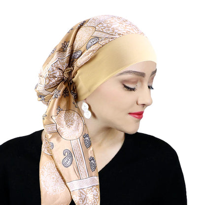 Women’s Printed Pre-Tie Headscarf – Elastic Turban & Chemo Hair Loss Head Wrap Bandana