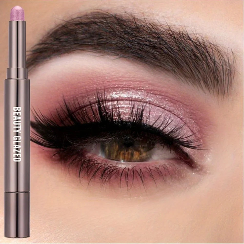 BEAUTY GLAZED 10-Color Eyeshadow Stick – Long-Lasting Waterproof Matte & Shimmer Eye Pen with Double-Head Brush