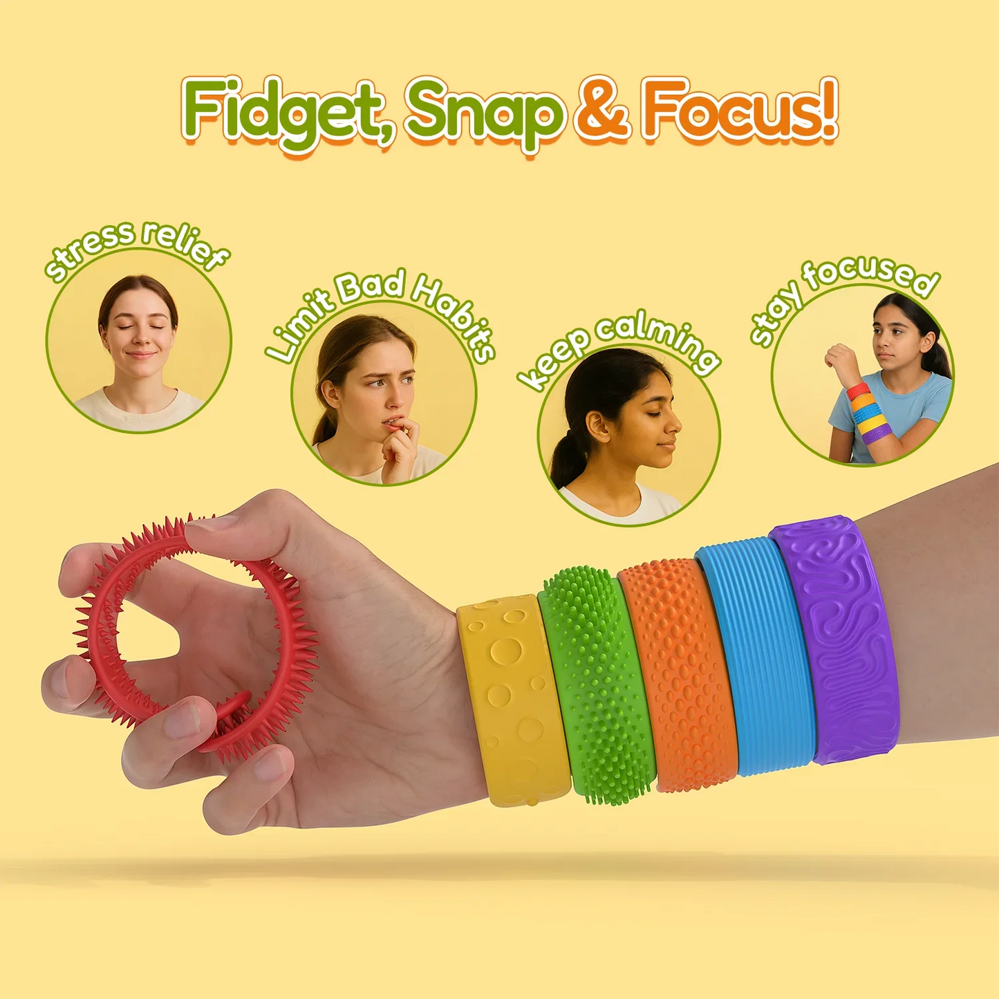 Textured Silicone Fidget Slap Bracelet Toy – Sensory Stress Relief Calming Fidget for Autism Support, Adults & Office Desk Use