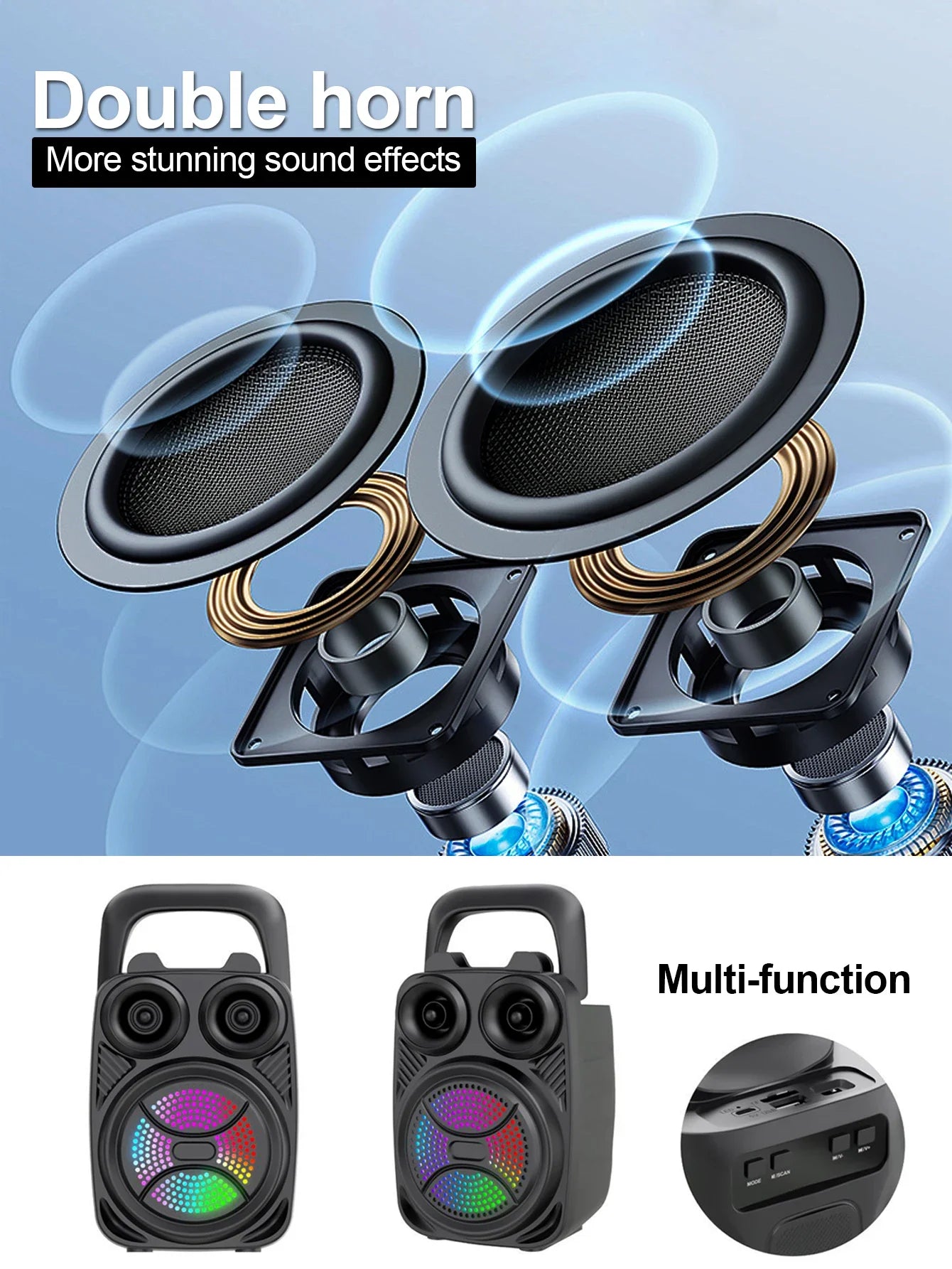 500mAh Bluetooth Speaker – High-Power Sound Box with TF/U-Disk, Karaoke & Handheld Subwoofer for Dancing