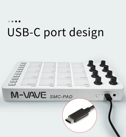 M-VAVE SMC-PAD Wireless MIDI Controller – Portable Percussion Keyboard with USB-C Interface, Compact MIDI Pad for Music Production