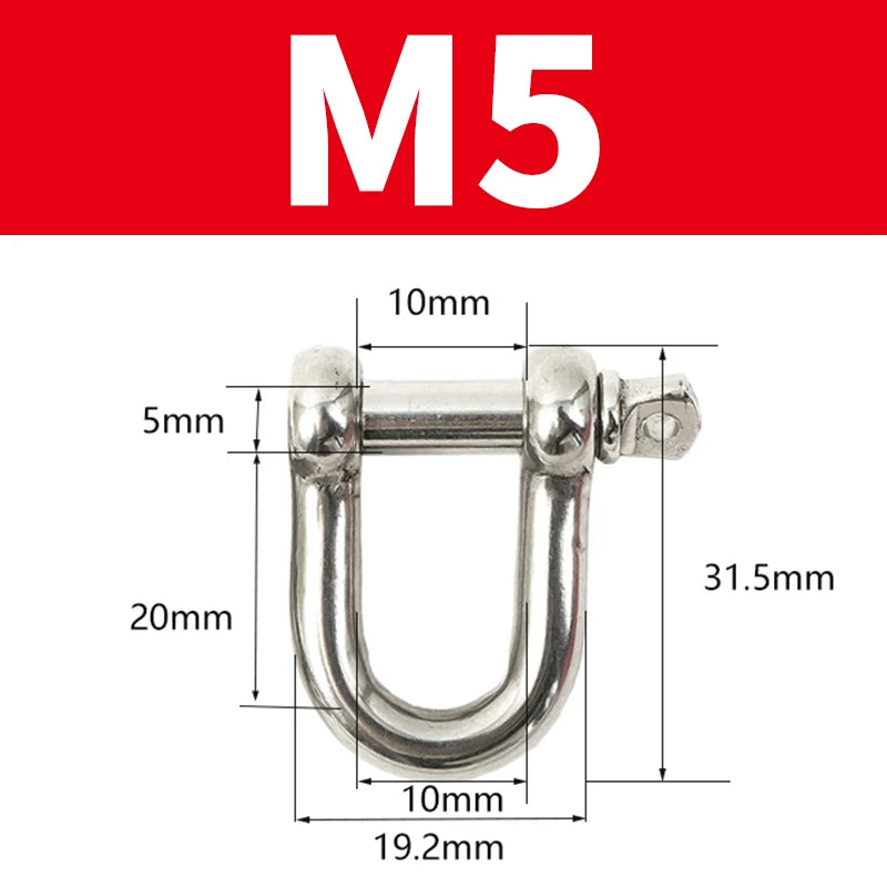 304 Stainless Steel D Shackle - Straight Short Rigging Hook for Boat & Marine Hardware