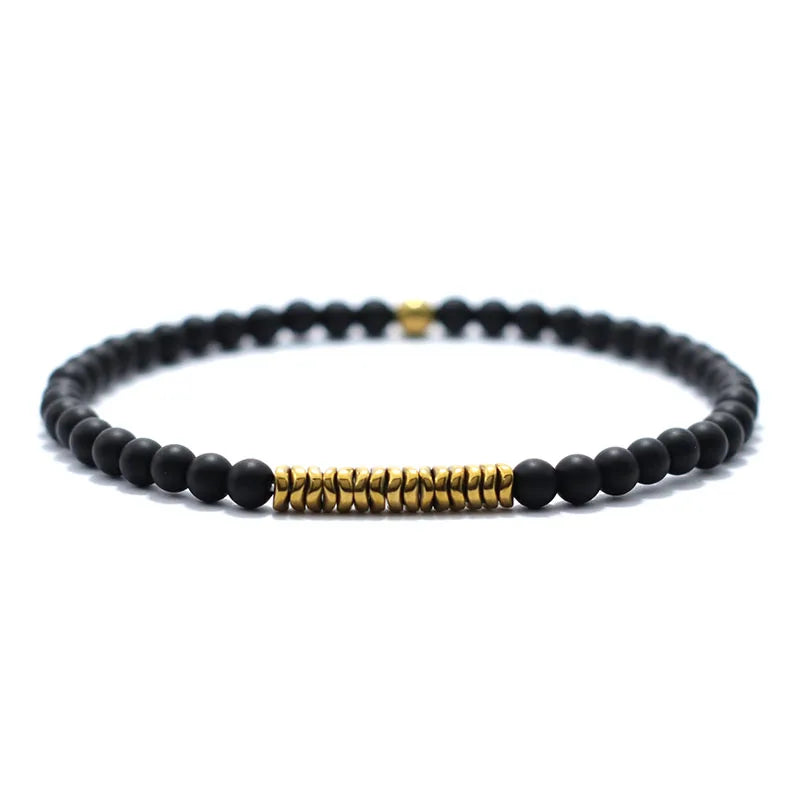 4mm Antique Gold Hematite Stone Bracelet for Men — Natural Wooden Beaded Meditation Bracelet Pulsera Brazalete
