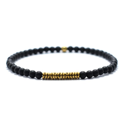 4mm Antique Gold Hematite Stone Bracelet for Men — Natural Wooden Beaded Meditation Bracelet Pulsera Brazalete