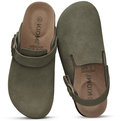 Asgard Women’s Genuine Leather Clogs – Soft Cork Footbed Cow Suede Mules with Adjustable Strap, Fashion Comfort Slip-On Slippers