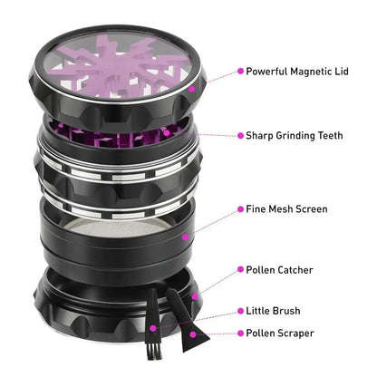 63mm 4-Layer Herb Grinder — Aluminum Alloy Spice Cutter with Lightning-Shaped Transparent Design