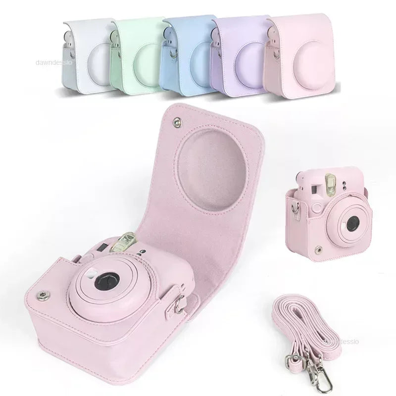 Instax Mini 12 Camera Case - PU Leather Soft Protective Travel Bag with Shoulder Strap for Fujifilm Film Cameras