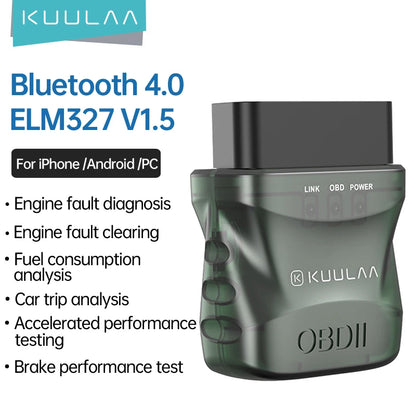 KUULAA ELM327 V1.5 OBD2 Scanner – Bluetooth 4.0 Car Diagnostic Tool for iOS, Android, and PC, ELM 327 OBDII Reader