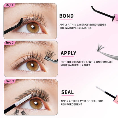 DIY False Eyelashes Cluster Extensions Kit – Natural Individual Lashes with Glue, Remover, Lash Brush & Tweezers