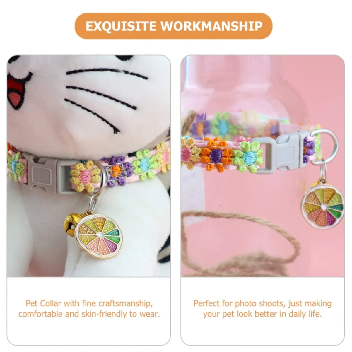 Pet Collar with Bell – Adjustable Cartoon Footprint Necklace for Dogs, Puppies & Kittens, Colorful Safety Bell Accessory