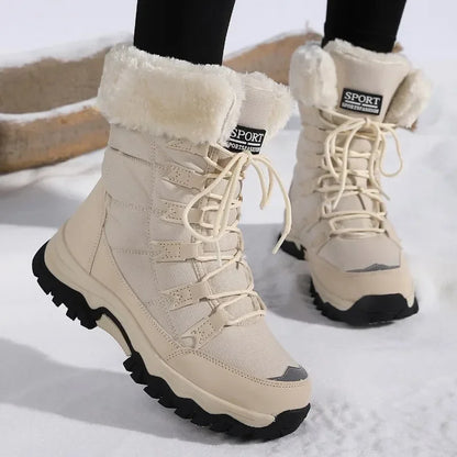 Women’s Waterproof Cotton Snow Boots – Cold-Proof Outdoor Long Boots with Thick Velvet Lining for Warmth