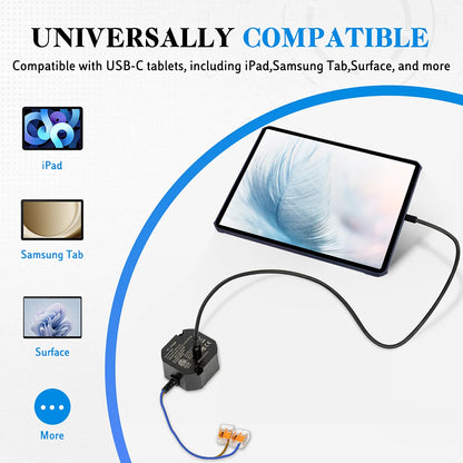 New AC to USB-C Adapter - Flush Wall-Mounted Power Supply for USB-C Tablets, 5-20V, Max 30W Type-C Charger for iPad
