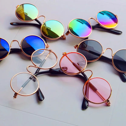 Vintage Round Cat Sunglasses for Pets - Reflective Eyewear for Small Dogs & Cats, Photo Prop Accessories