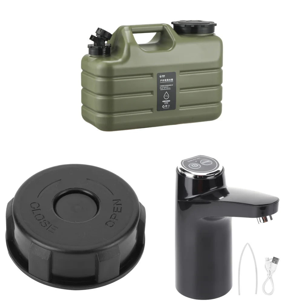 11L Camping Water Container - Portable Water Tank with Faucet & USB Rechargeable Electric Pump