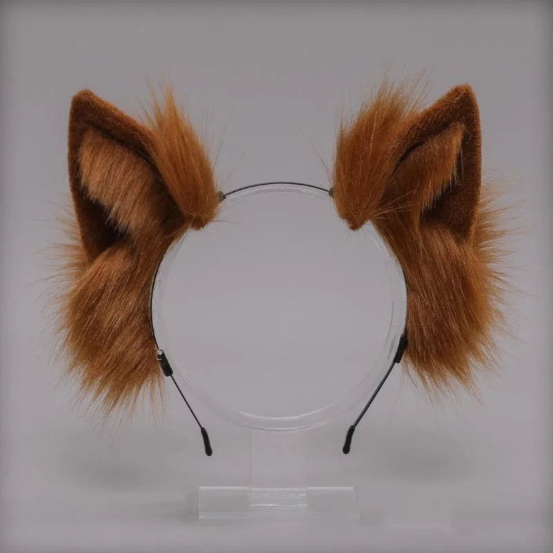 Plush Cat Ears Headband & Tail Set - Realistic Lolita Cosplay Accessories, Handmade Animal Ears for Halloween & Kawaii Costumes