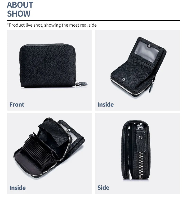 Genuine Leather RFID Short Wallet – Cowhide Card Holder Mini Coin Purse & Key Pouch for Men and Women