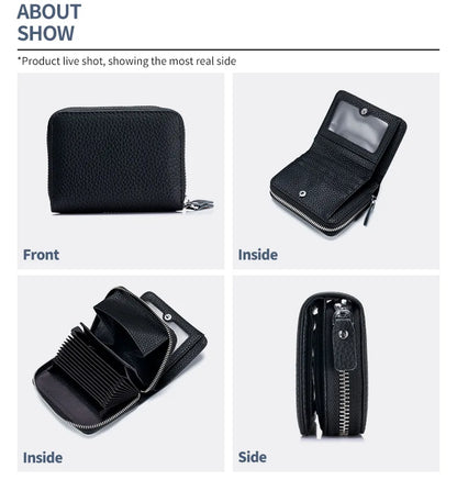 Genuine Leather RFID Short Wallet – Cowhide Card Holder Mini Coin Purse & Key Pouch for Men and Women