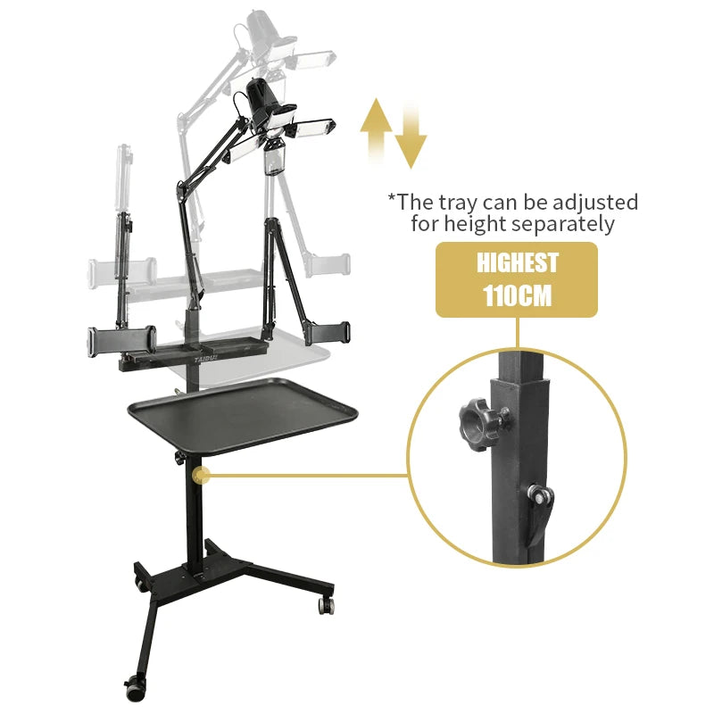 TAIDU Tattoo Workstation – Foldable LED Light 60W with Phone Holder, Tray Table, Nail Lamp & Tattoo Work Cart