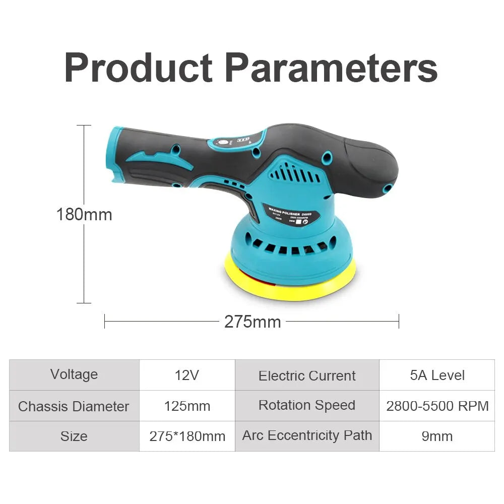 12V Cordless Car Polishing Machine - 8 Gears, 380W Automotive Electric Polisher - Wireless Sander for Waxing and Repairing