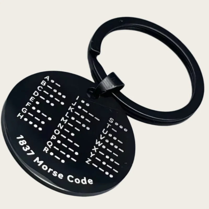 Stainless Steel Morse Code Keychain - Double-Sided Alphanumeric Educational Car Pendant for Radio Amateurs