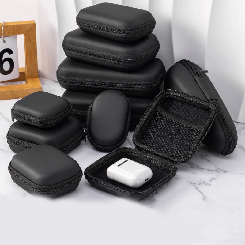Portable Mini 3C Hard Shell Storage Bag - Artificial Leather Organizer for Earphones, Chargers, Data Cables, and U Disks