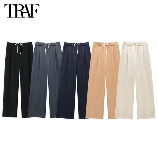TRAF 2024 Women’s Wide Leg Pants — High Waist Baggy Summer Streetwear Trousers
